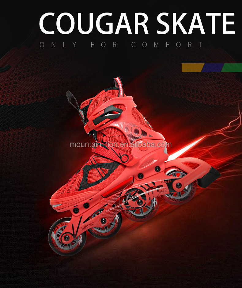 Cougar Factory China Good Quality Mesh Upper Fly Weaving Charm Red Blue Green Adult Roller Inline Fitness Skate Shoes，MZS301