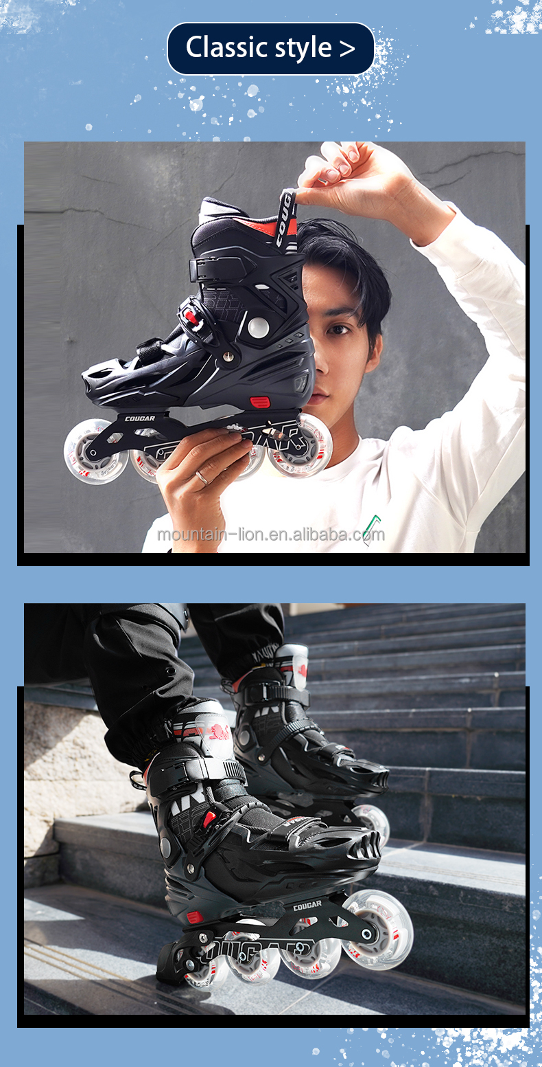 Cougar New Fitness Inline Skates 4 Wheels Flashing Roller Skating Shoes For Men Female Adjustable Size,MZS107-QS