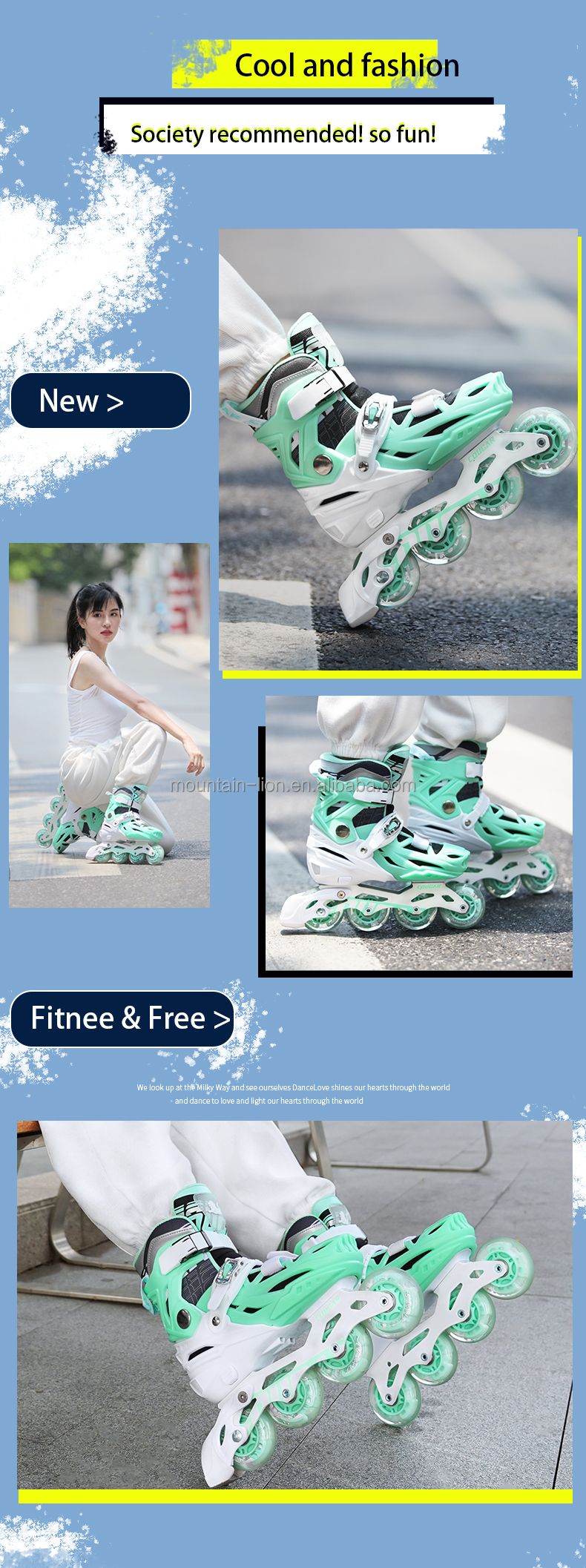  Cougar New Fitness Inline Skates 4 Wheels Flashing Roller Skating Shoes Adult Skates For Men Female Adjustable Size,MZS107-QS