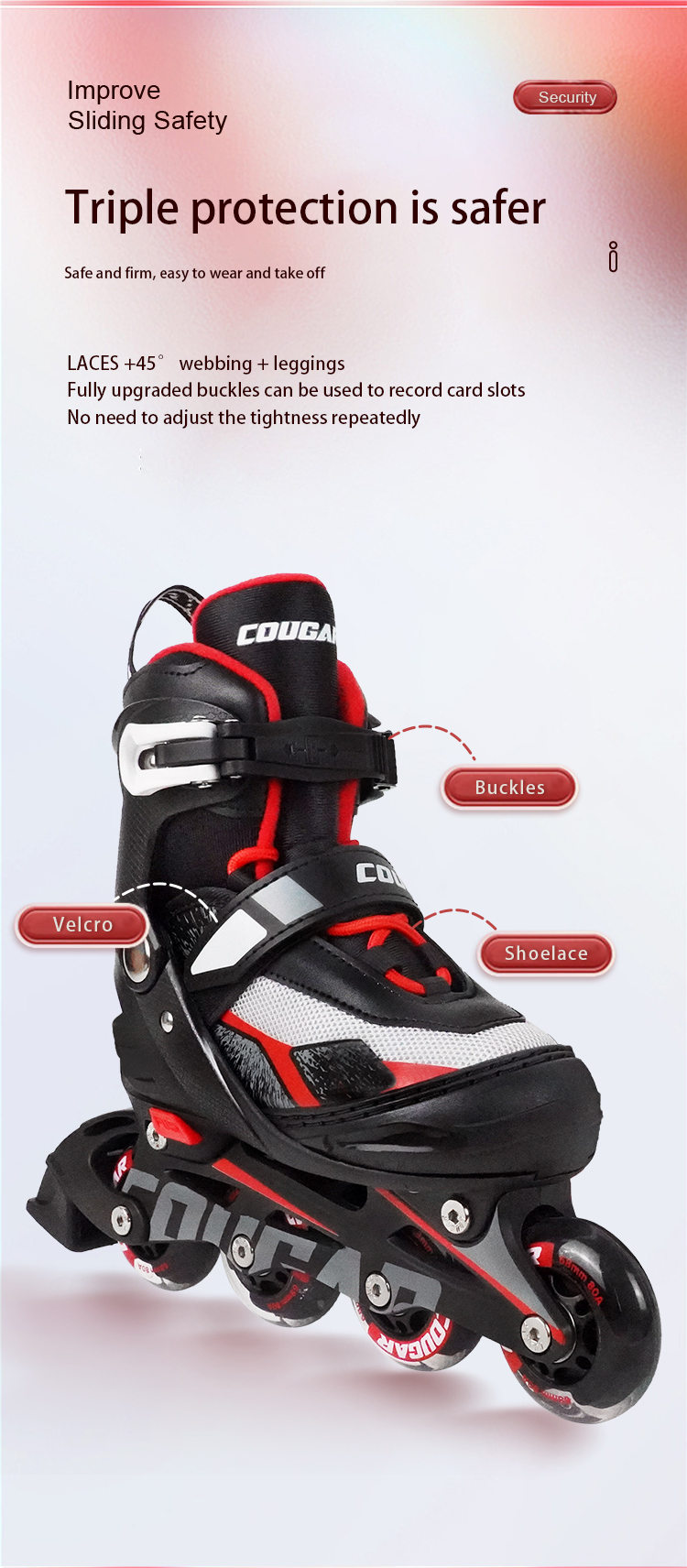 Factory New PU Wheels 4 Adjustable Inline Skating Shoes Flashing Roller Cougar Skates For Kids Beginner,MZS889PS-QS