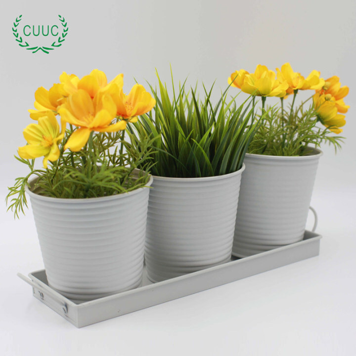 2022 Newest Round Zinc Herb Pot Tray Sets Garden Planters