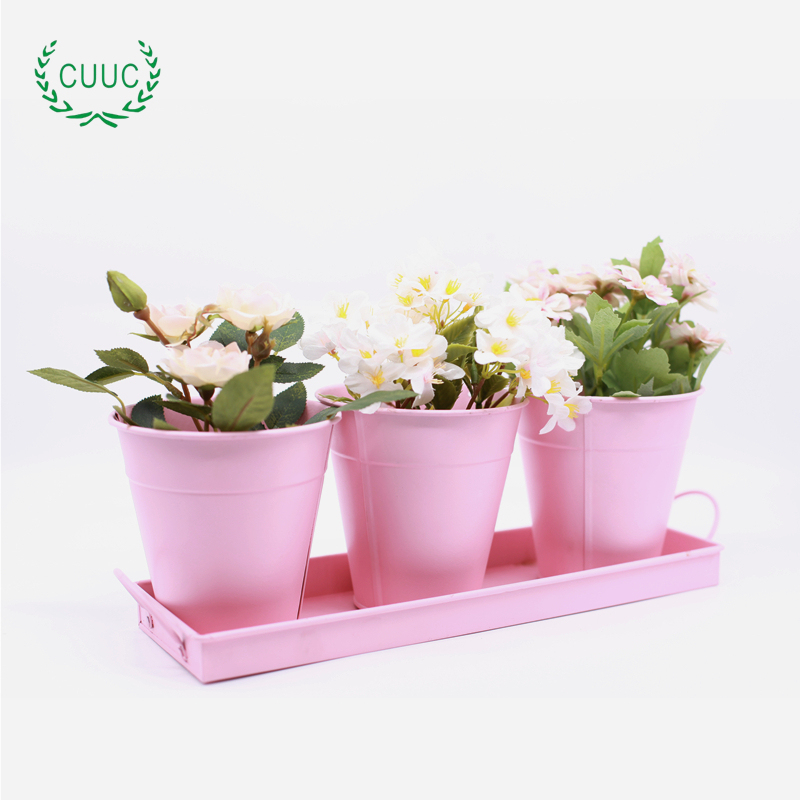 2022 Newest Round Zinc Herb Pot Tray Sets Garden Planters