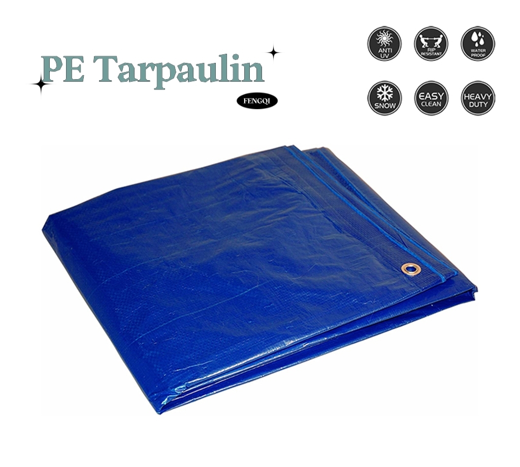 PE tarpaulin blue with brass eyelets and reinforced edgesPE Tarpaulin