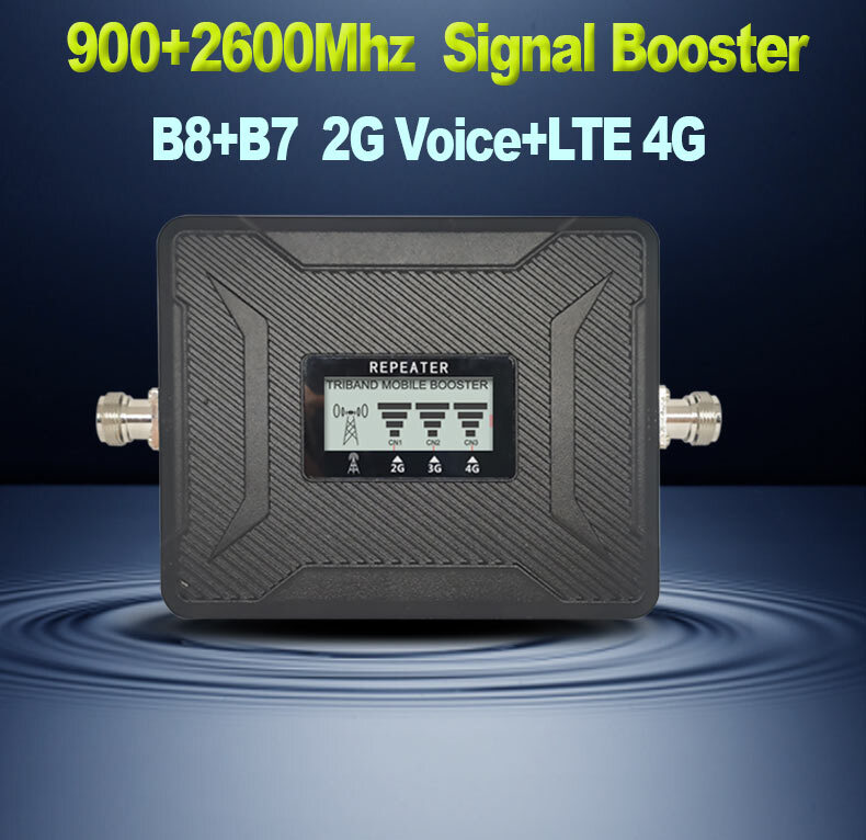 EGSM900+LTE 4G 2600Mhz 2G+4G Signal Booster B8+B7 Repeater Dual Band GSM Celullar Amplifier Signal Enhancer With LCD With Full Kit
