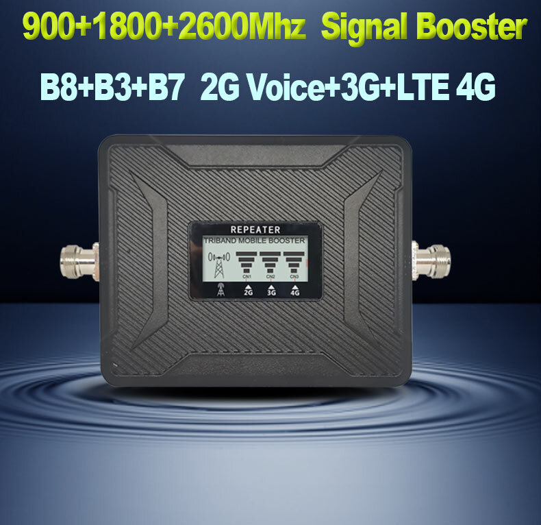  EGSM900+LTE 4G 1800Mhz+2600Mhz 2G+3G+4G Signal Booster B8+B3+B7 Repeater Tri Band Booster GSM Celullar Amplifier Signal Enhancer With LCD Full Kit