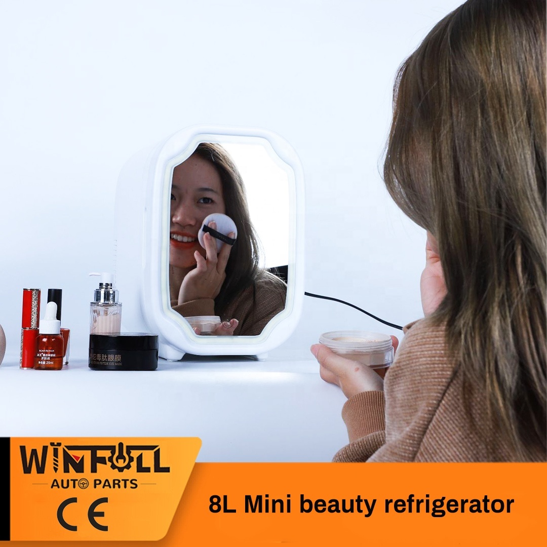 Mini Fridge Beauty Refrigerator With Mirror & LED Lighting Food Refrigeration 8L High Capacity Skin Care, Makeup Storage