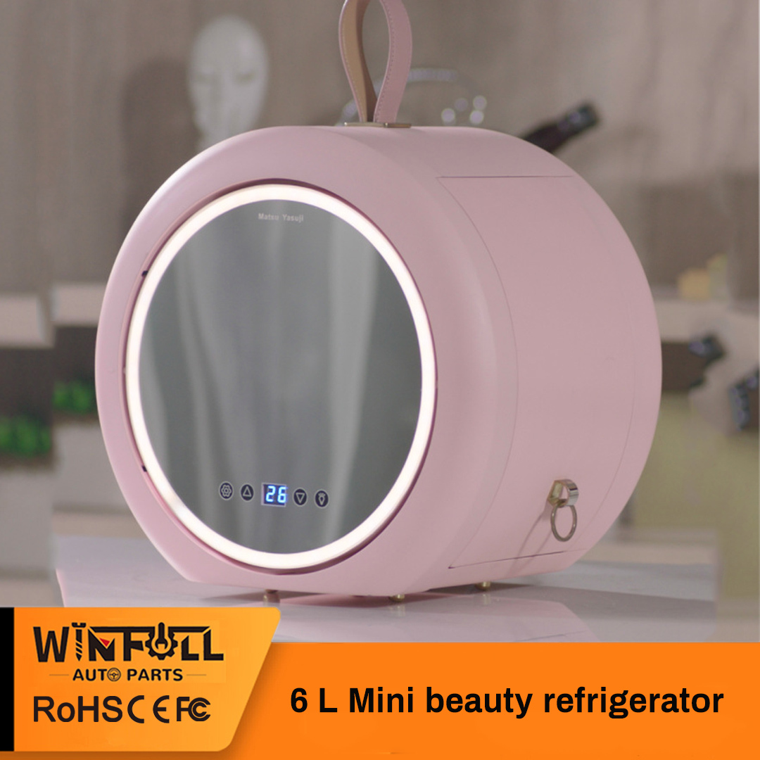 Mini Fridge 6 Liter AC/Portable Beauty Fridge Cooler Makeup Mirror Fridge with LED Light  for Bedroom Car Household