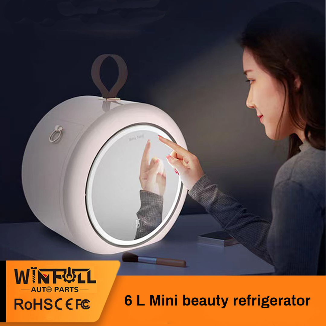 Mini Fridge 6 Liter AC/Portable Beauty Fridge Cooler Makeup Mirror Fridge with LED Light  for Bedroom Car Household
