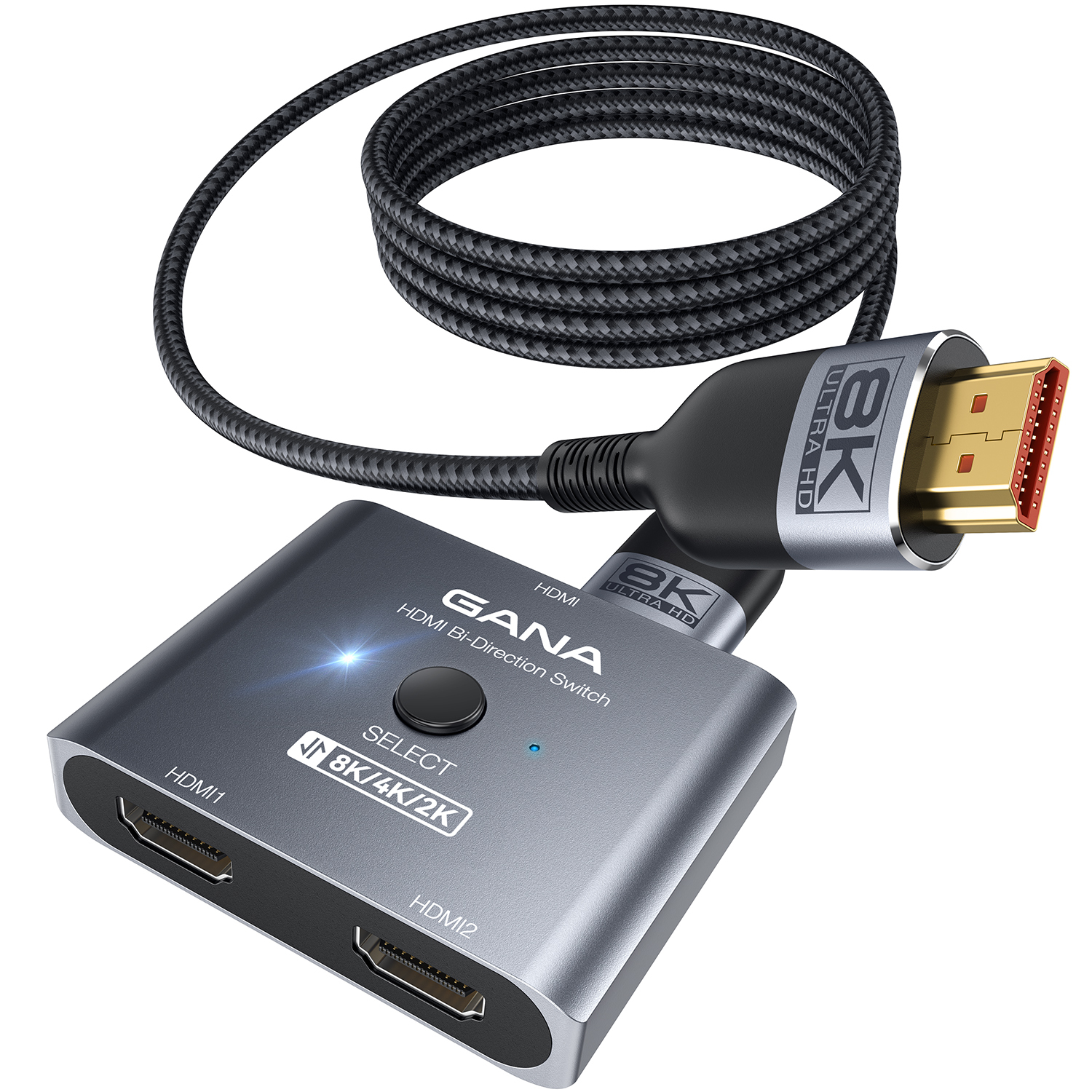 GANA HDMI 2.1 Switch, Ultra HD 8K Bi-Directional HDMI Splitter