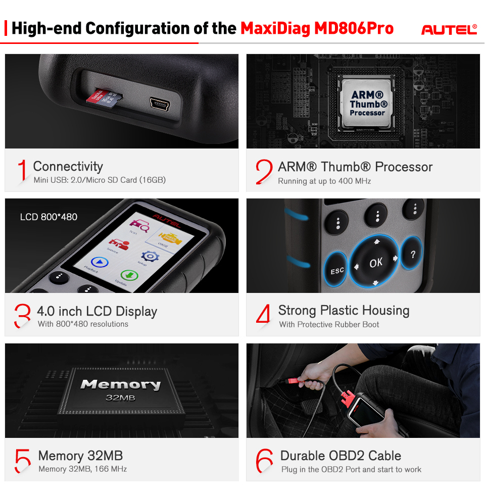[US/UK/EU Ship] Autel MaxiDiag MD806 Pro Full System Diagnostic Tool Lifetime Free Update Online Update Version of MD806/MD808