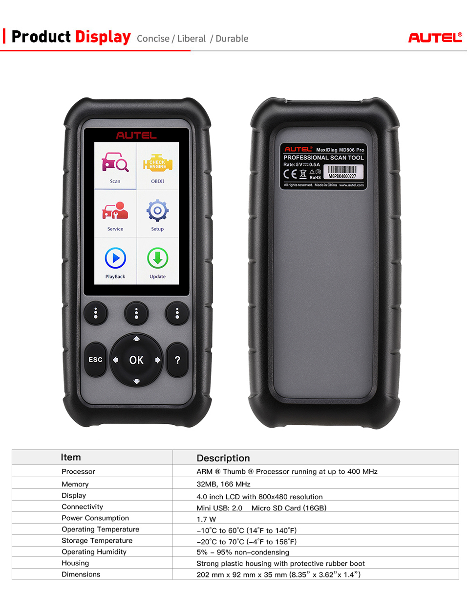 [US/UK/EU Ship] Autel MaxiDiag MD806 Pro Full System Diagnostic Tool Lifetime Free Update Online Update Version of MD806/MD808