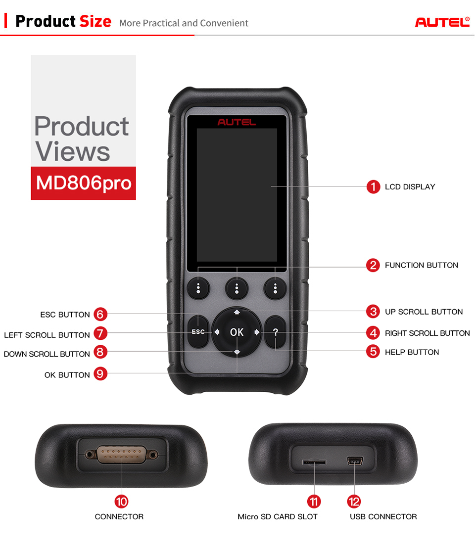 [US/UK/EU Ship] Autel MaxiDiag MD806 Pro Full System Diagnostic Tool Lifetime Free Update Online Update Version of MD806/MD808