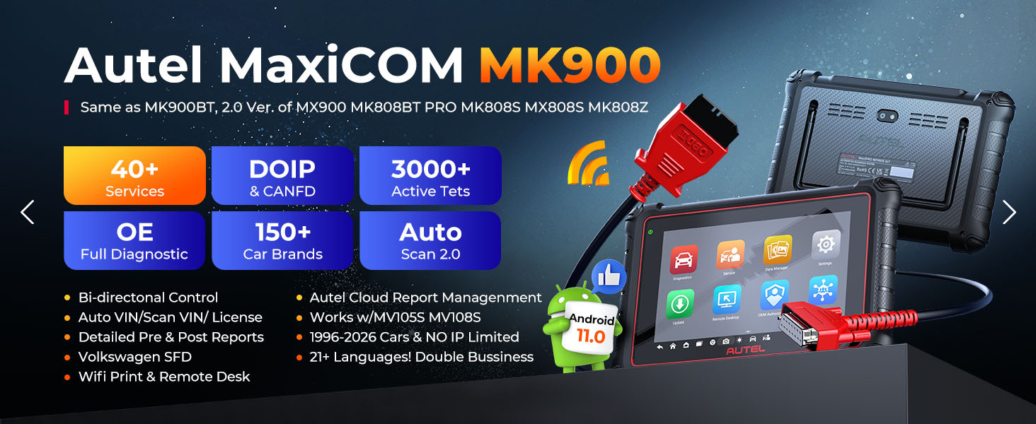 [US Ship] 2026 Autel MaxiCOM MK900 All Systems Diagnostic Scanner with Android 11.0 Upgraded of MK808/ MX900