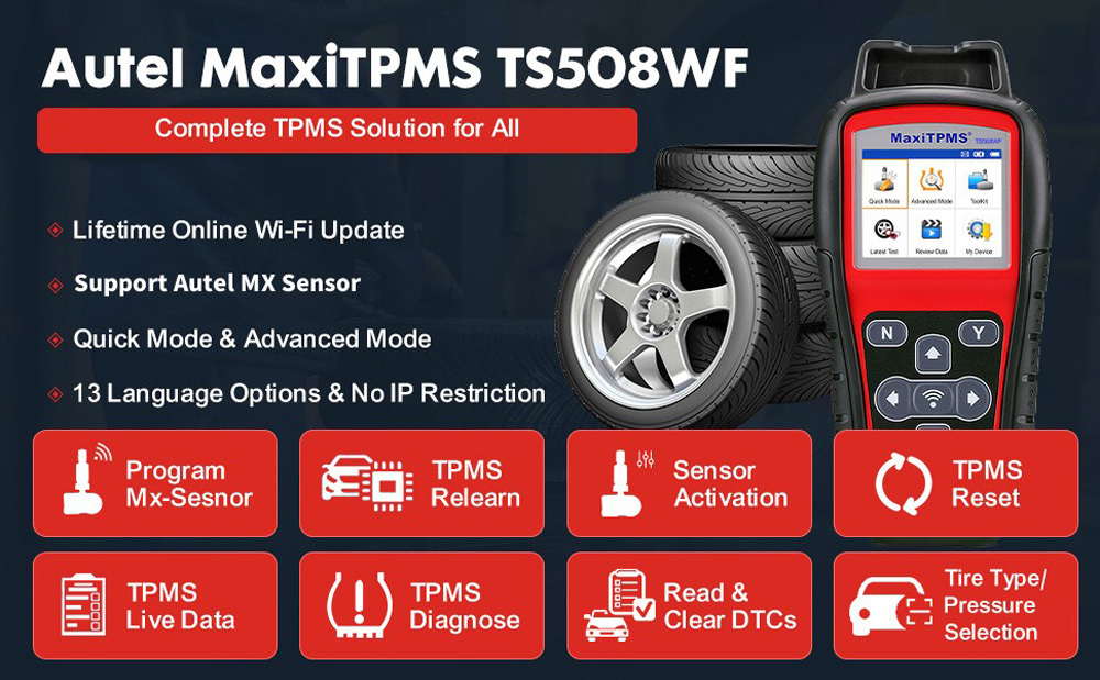 [Ship from US/UK/EU] 2024 Autel MaxiTPMS TS508WF Advanced TPMS Service Tool with WI-FI Updates