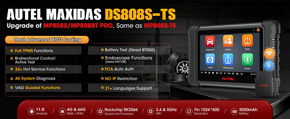 [US/UK/EU Ship] 2024 Autel MaxiDAS DS808S-TS TPMS Diagnostic Tool with Complete TPMS Functions Upgraded Of Autel DS808TS/ MP808TS