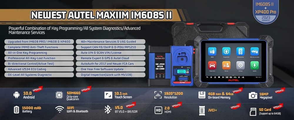 [US/EU/UK Ship] 2024 Autel MaxiIM IM608 PRO II (IM608S II) Automotive All-In-One Key Programming Tool Support All Key Lost with Free OTOFIX Watch Smart Key