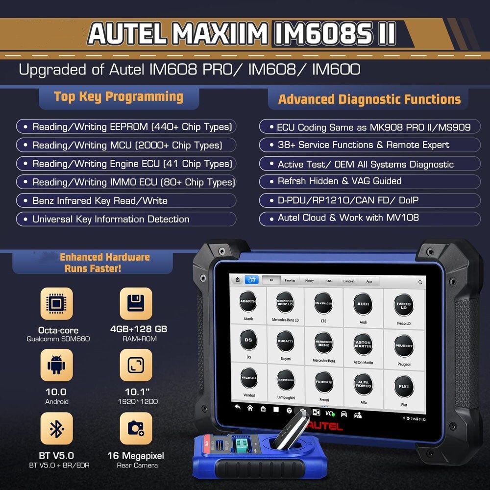 [US/EU/UK Ship] 2024 Autel MaxiIM IM608 PRO II (IM608S II) Automotive All-In-One Key Programming Tool Support All Key Lost with Free OTOFIX Watch Smart Key