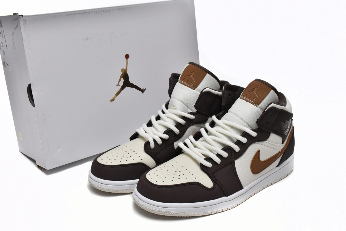 Air Jordan 1 Mid SE Brown Basalt Oatmeal RepsFake Jordan 1s Cream Dark