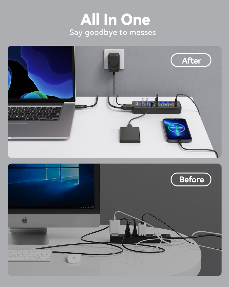 Powered usb hub 3 0 wenter 8 port usb splitter hub 7 faster data