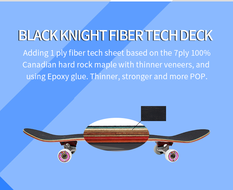 Skateboard deck Canadian hard sugar maple & fibertech deck BLACK KNITGHT deck 