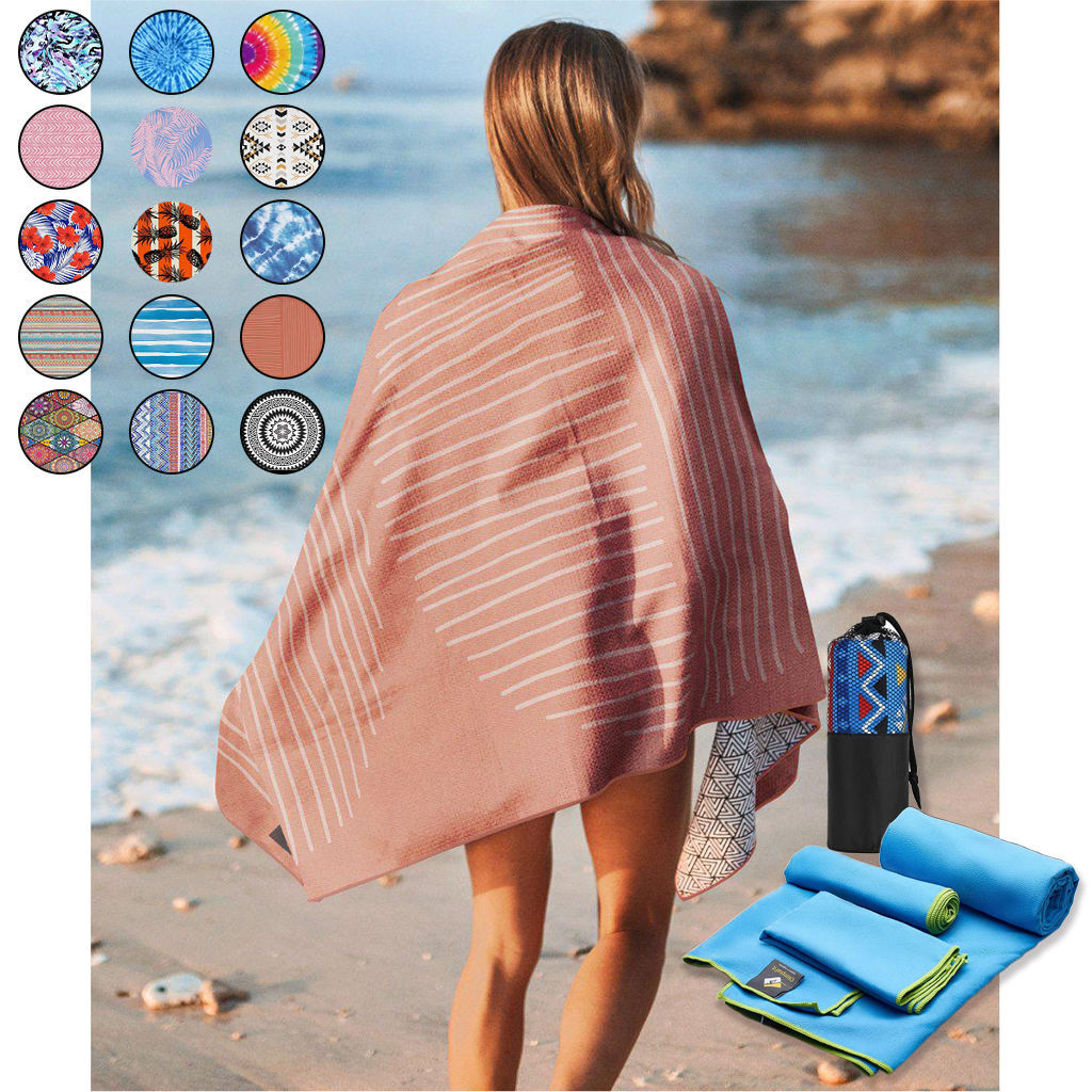 Wholesale Summer Beach Towel Backpack 2 in 1 Folding Custom Printing Convertible Beach Towels