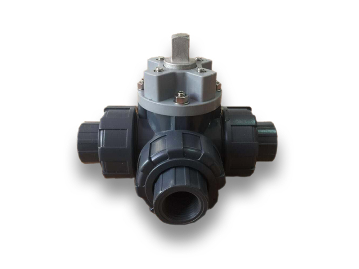 CPVC DN25 true union gule CPVC 3 way ball valve with platform