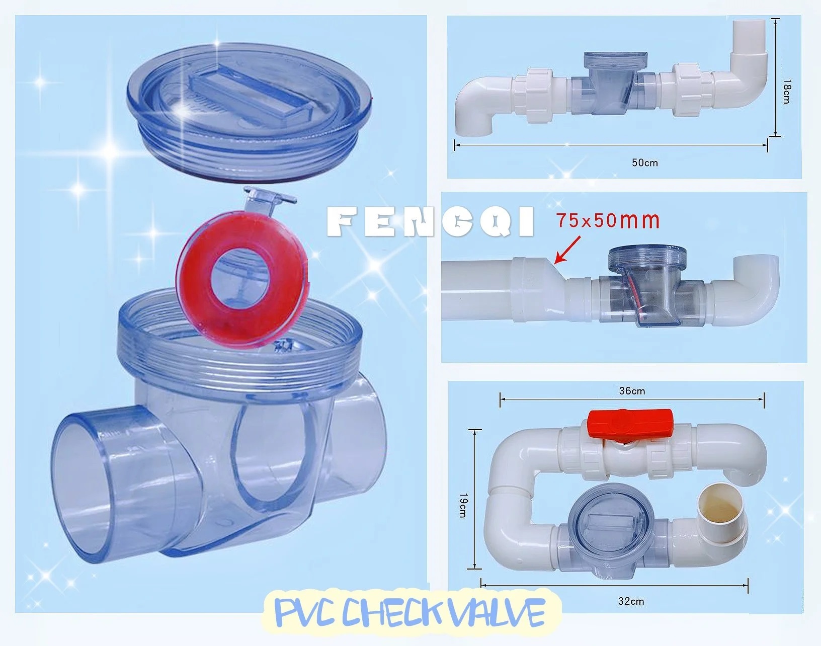 DN40-1 1/2" PVC transparent backwater valve PVC non-return valve