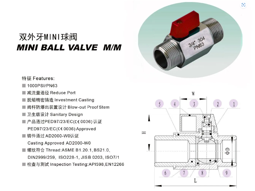 304 316 Stainless Steel Mini Ball Valve Npt Male X Male Thread Shut Off