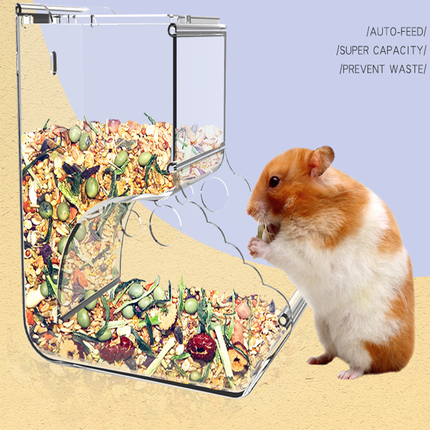 Hamster Automatic Feeder Small Animals Automatic Dispenser Acrylic Clear Pet Food Storage Bowl