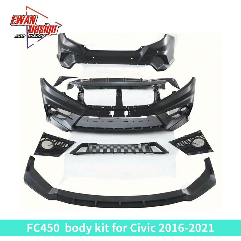New Style Front Bumper Rear Bumper Grille Fog Lights FC Type Body Kit For Civic 2016 2021 upgrade FC450 Body Kit