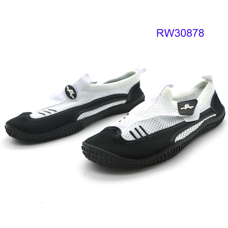 Men's White/Black Mesh And Velcro Water Shoes