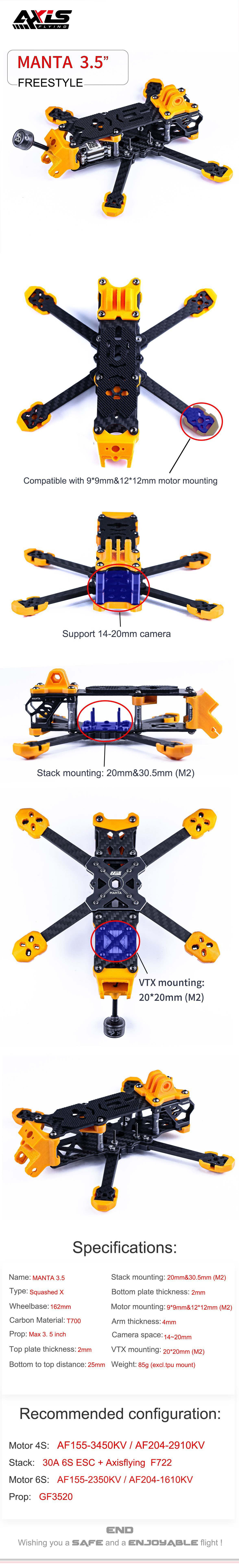 Axisflying MANTA3.5" / 3.5inch fpv freestyle training frame kit - Get 1pc free arm 3.5" frame kit cinematic drone,cinewhoop drone,longrange drone,freestyle drone,fpv drone,fpv quads,3.5" cinematic drone,3.5" cinematic quads,3.5" cinewhoop quads,3.5inch freestyle
