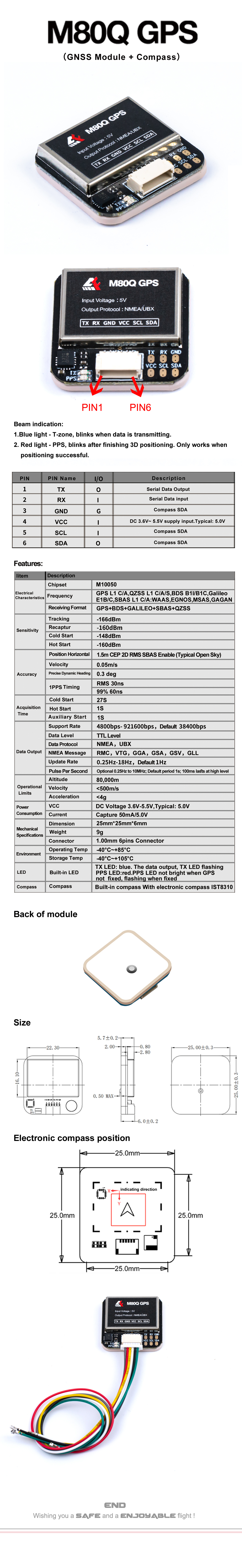 Axisflying M80Q GPS 模块带指南针，适用于 FPV 自由式和长距离 GPS GPS、FPV GPS、带指南针的 GPS 模块、长距离 GPS、M80Q GPS