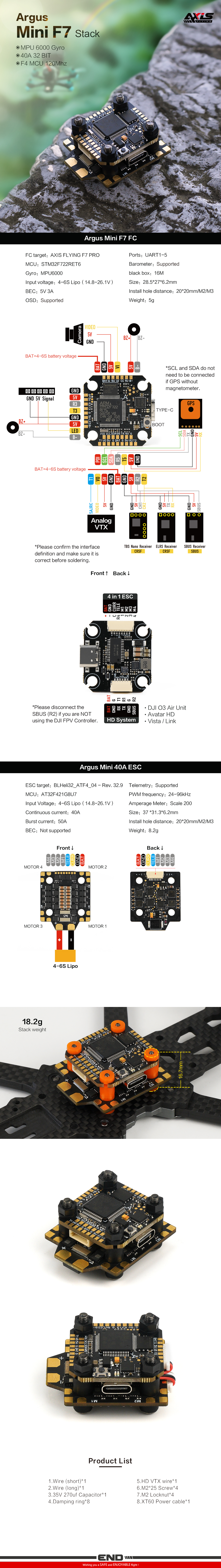 Axisflying Argus Mini F7 STACK 40A Axisflying Argus Mini F7 30x30mm 2-6s Flight Control Stack 40A ESC 30x30mm 2-6s Flight Control Stack ESC,ESC,Flight Control Stack,2-6s ESC,Mini Flight Control Stack ESC,FC ESC