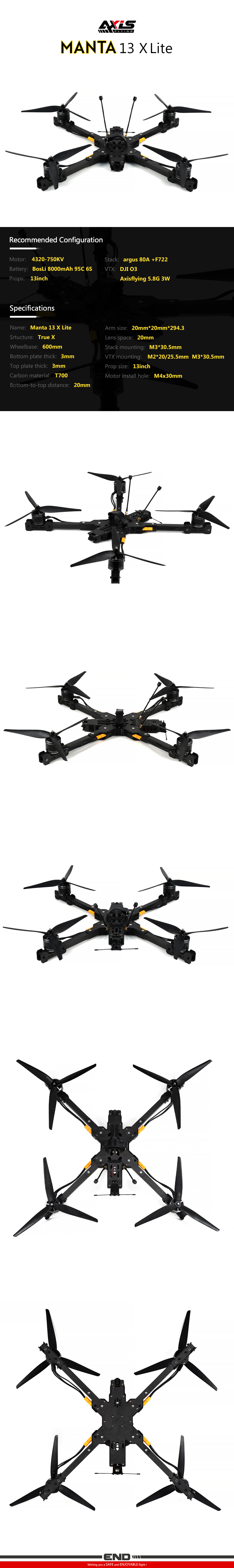 Axisflying Manta 13 X Lite 10inch FPV / BNF / Long Range / Heavy Payload / Cinematic Drone