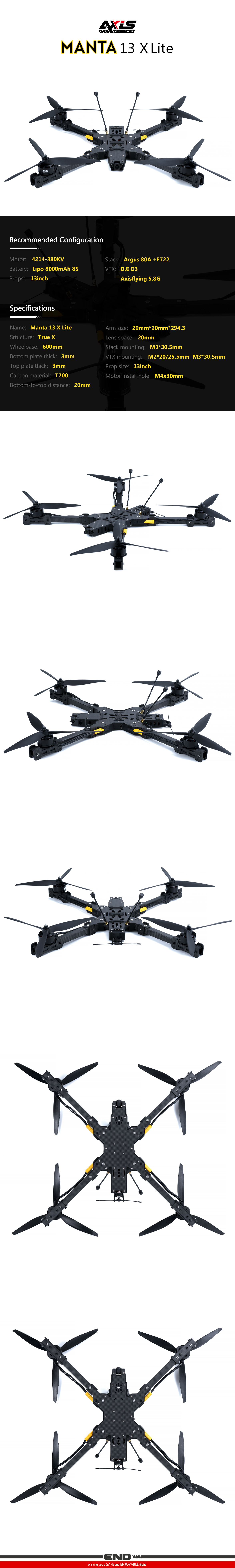 Axisflying Manta 13 X Lite 13inch FPV / BNF / Long Range / Heavy Payload / Cinematic Drone  