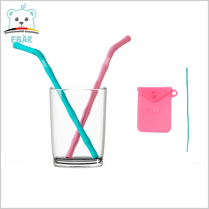 Reusable Silicone Straws, pack of 2 straws