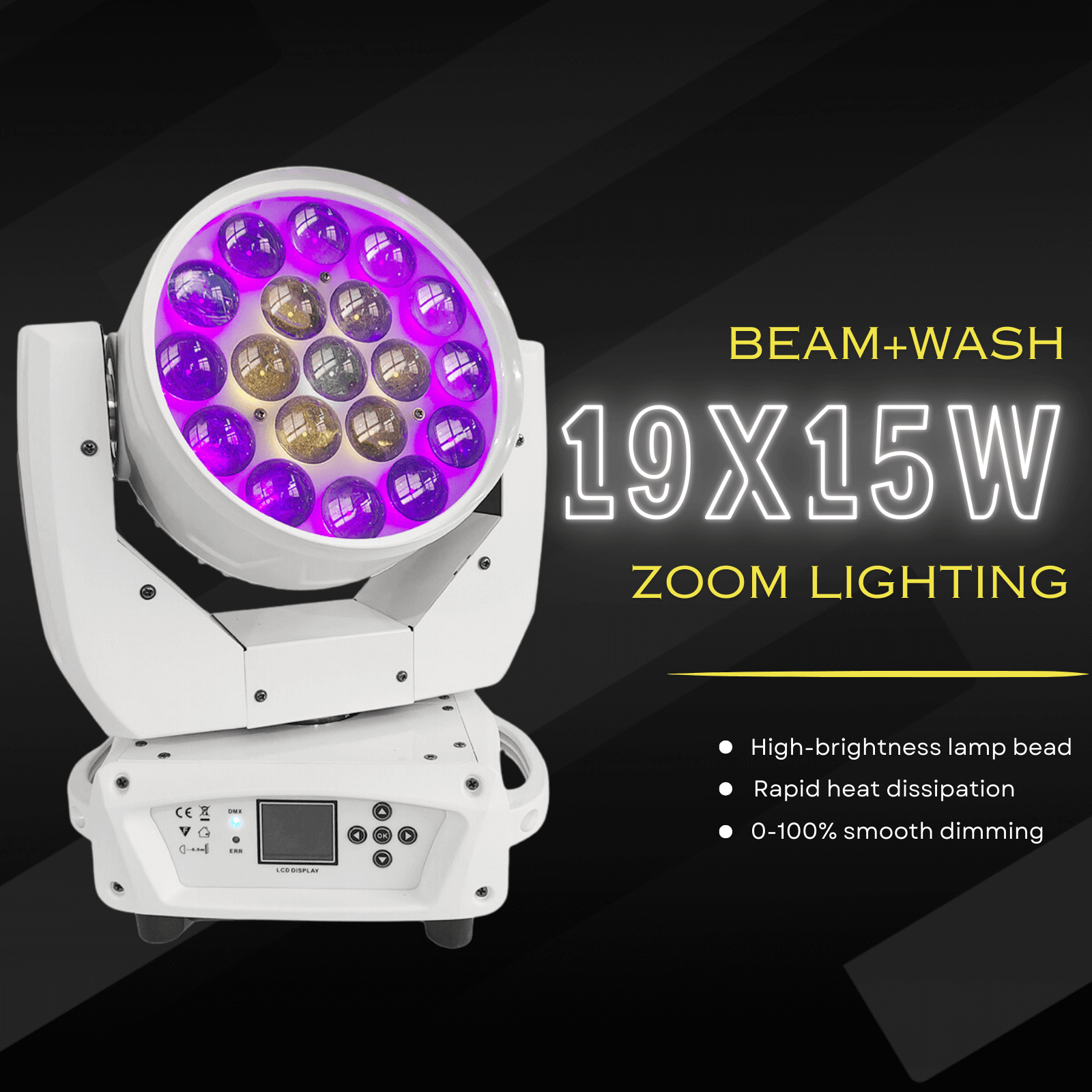BECEN White 19X15W RGBW 4in1 Wash/Zoom Led Moving Head Light For