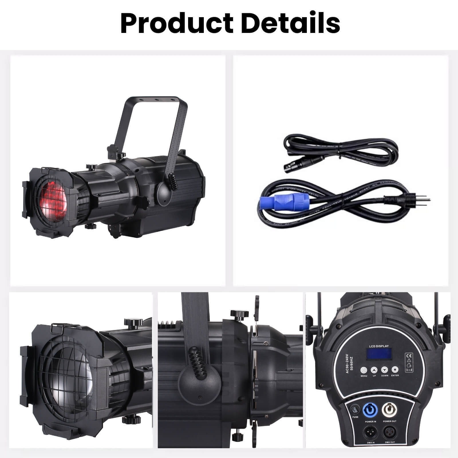 SHEHDS 250W LED Leko Profile Spotlight – RGBW + Warm/Cool White 4-in-1 Stage Light For Weddings & Events
