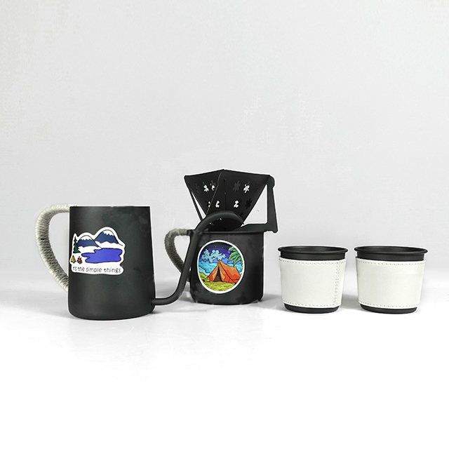 LMPN Hand Coffee Gift Set - Outdoor Camping Portable Kit Maker With Manual Grinder, Dripper, Kettle, Glass Server, Mug, Spoon, Filter, Timer Scale And