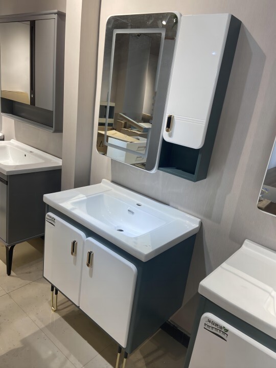 high density pvc floor bathroom vanity with basin and LED