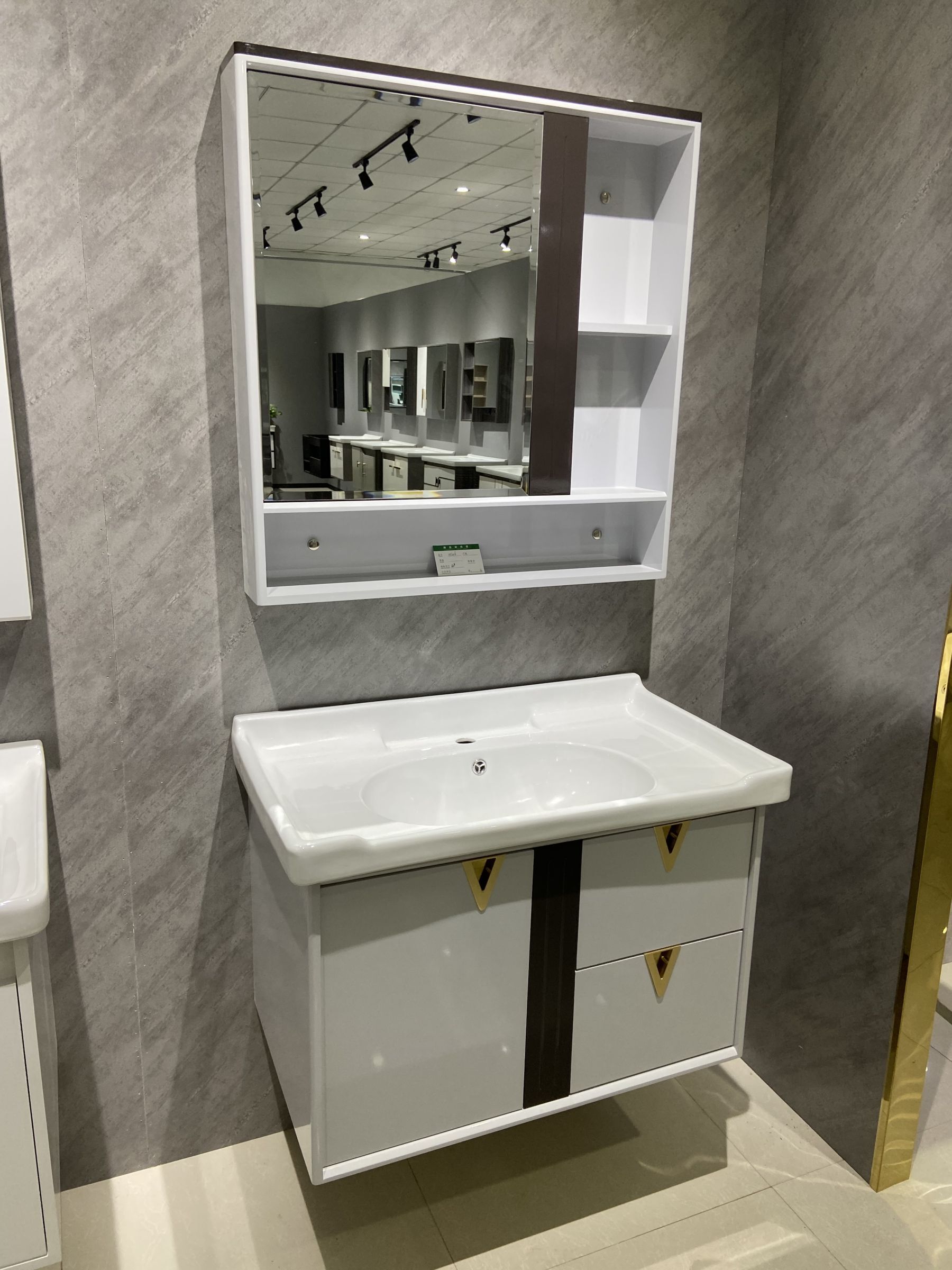wall hang pvc bathroom vanity with basin and mirror 816080