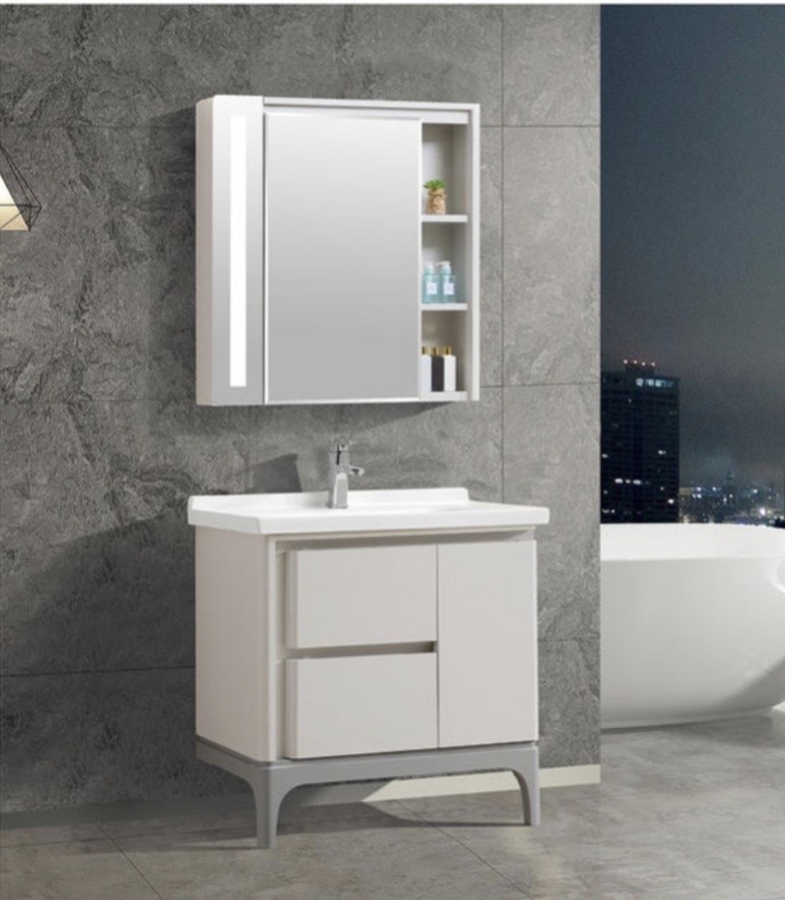 high density pvc floor bathroom cabinet vanity with basin and LED ...