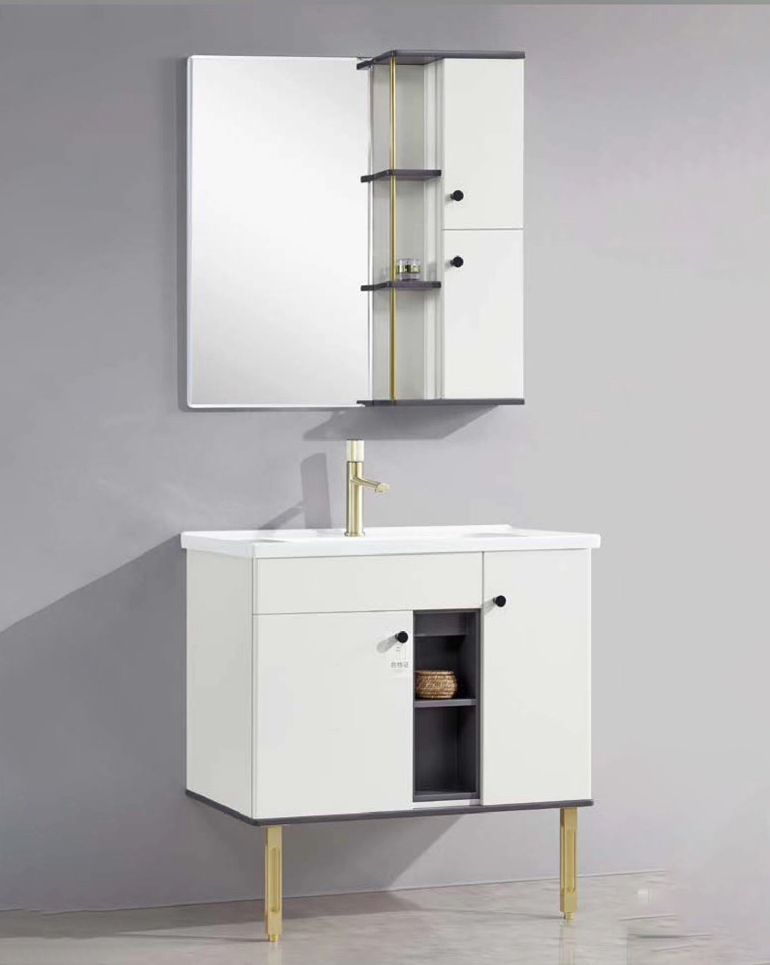 high density pvc floor bathroom vanity with basin and mirror 22380