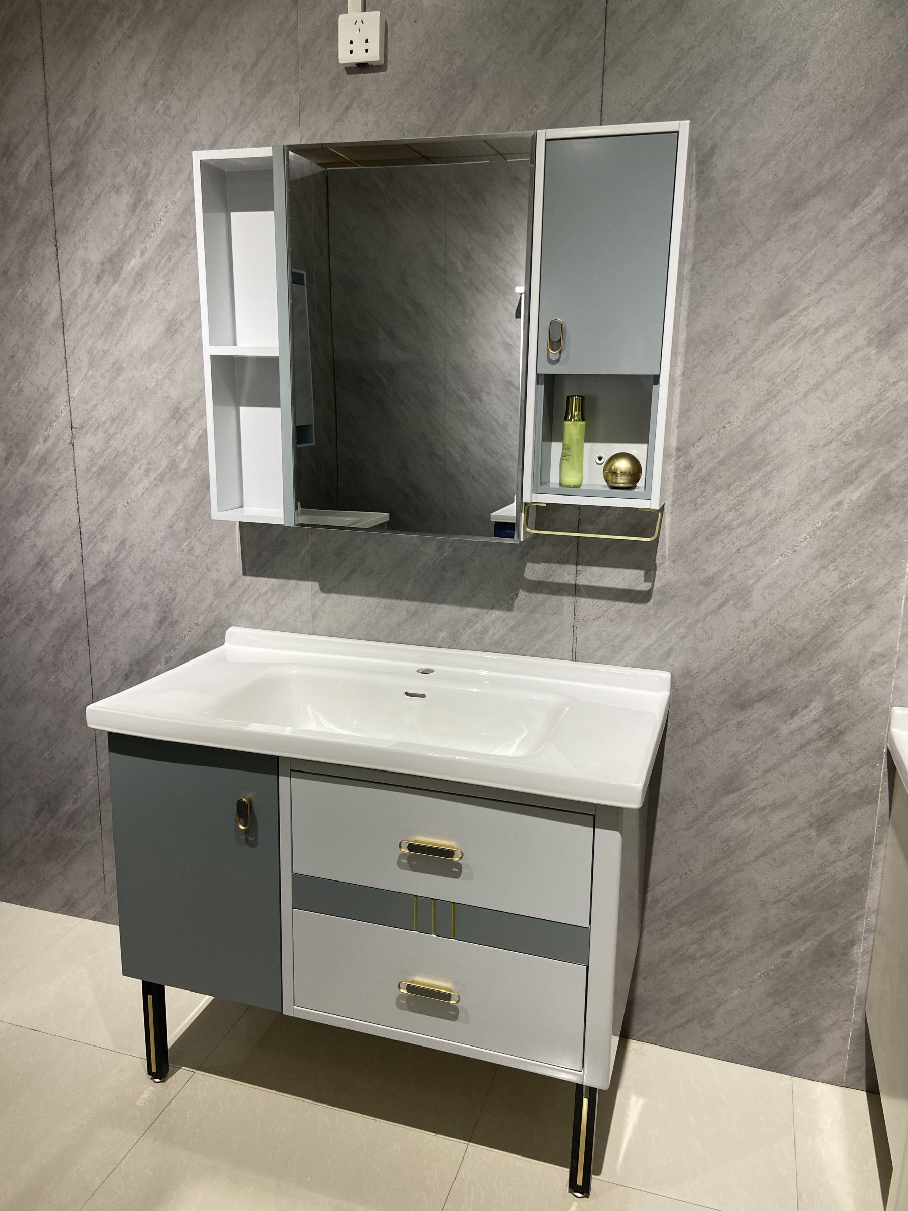 high density pvc floor bathroom vanity with basin and mirror 61780