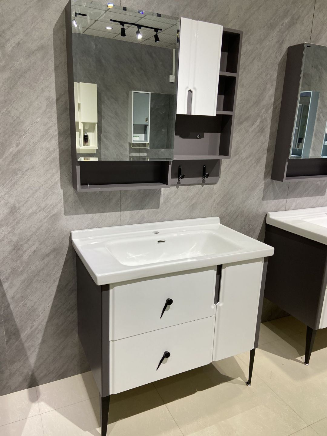 high density pvc floor bathroom vanity with basin and LED mirror 61980