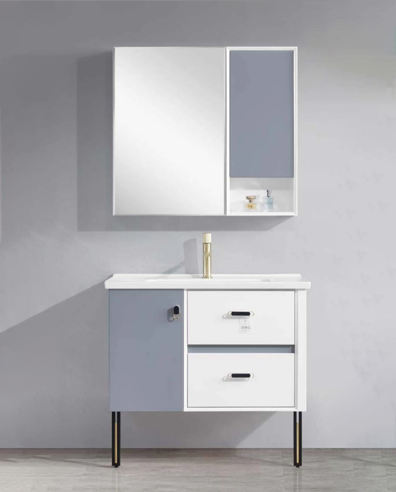 high density pvc floor bathroom vanity with basin and mirror 22080