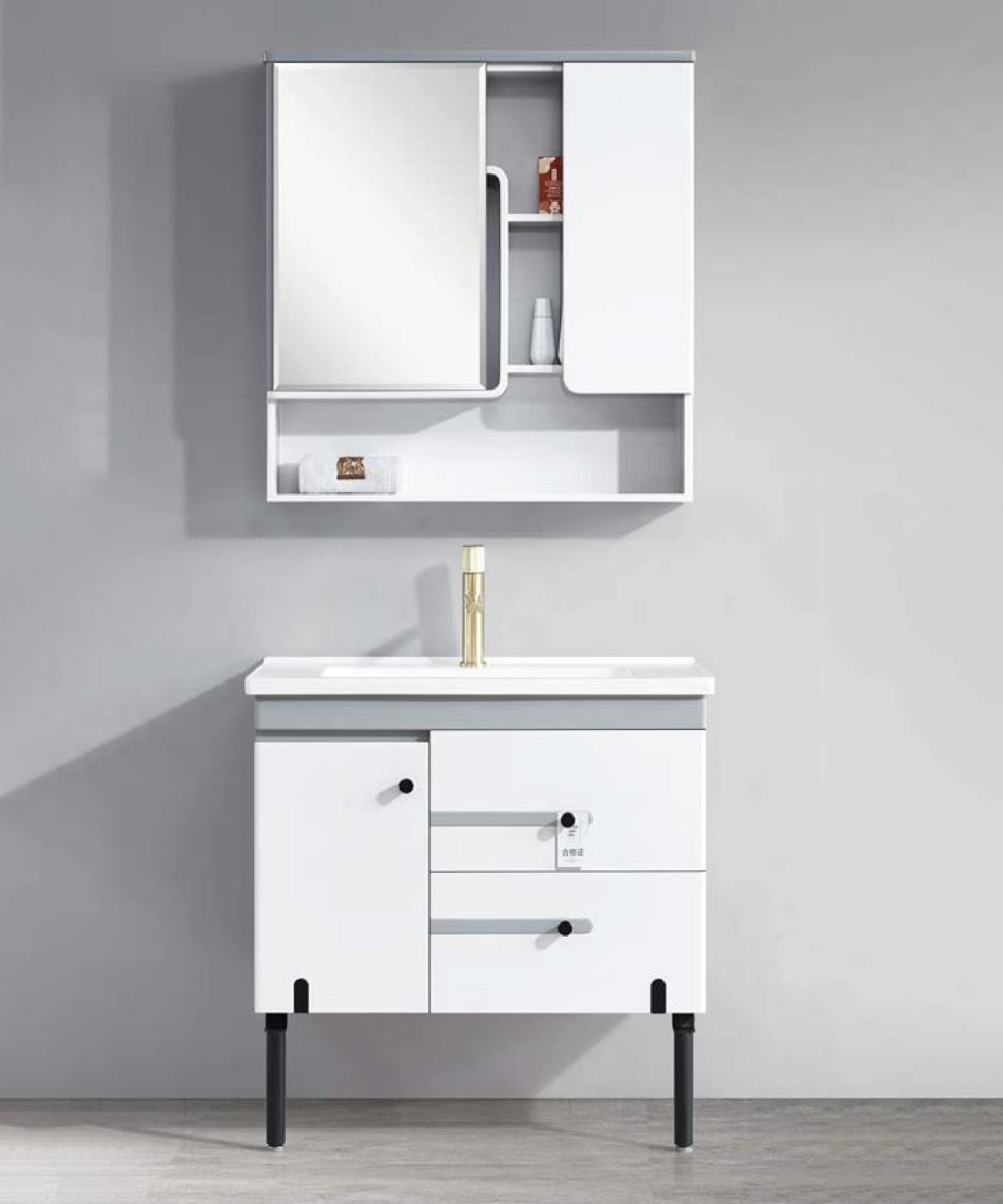 high density pvc floor bathroom vanity with basin and mirror 22480