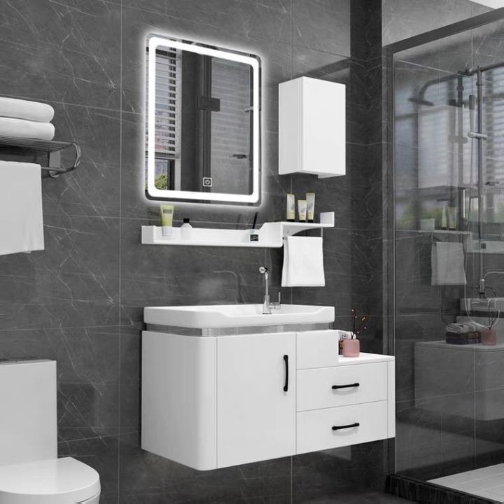 wall hang pvc bathroom cabinet vanity with basin and LED mirror 8129-80