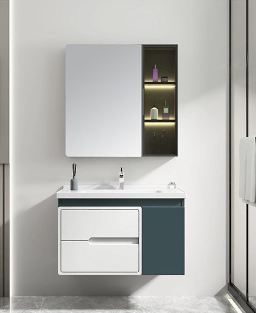 wall hang pvc bathroom vanity with basin and LED mirror x3680